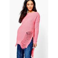 mia distressed side split jumper coral