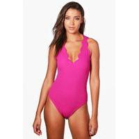 miah scallop edge plunge textured body fuchsia