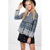 Mixed Paisley Tie Front Top - grey