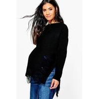 Mia Distressed Side Split Jumper - black