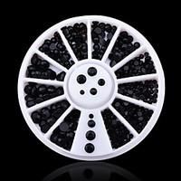 Mix 3sizes Black 3d Nail Rhinestone Pearls Art Flatback Sticker Decoration Wheel