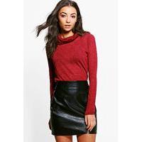 Mia Slub Roll Neck Jumper - wine