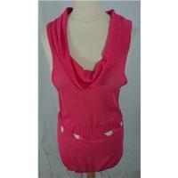 Miss Sixty Size 10 Semi Sheer Figure Hugging Neon Pink Knitted Long Line Top