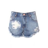 Mid Blue Wash Denim Cut Off Shorts - Size: Size 12