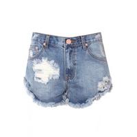 Mid Blue Wash Denim Cut Off Shorts - Size: Size 14