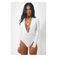 mia white plunge front bodysuit