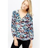 mix print zip neck top