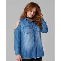 Mid Blue Cold Shoulder Denim Shirt