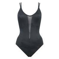 Miraclesuit 1 Piece Black Swimsuit Plunge Solid Mesh