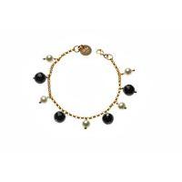 Mishca Jewels Black Onyx & Pearl Gold Plated 18cm Bracelet