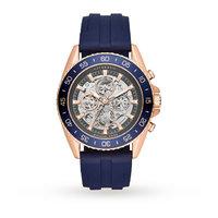 michael kors rose gold tone and blue silicone skeleton automatic watch