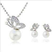 missing u alloy imitation pearl rhinestone silver plated jewelry set n ...
