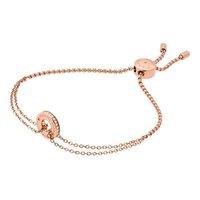 Michael Kors Rose Gold Tone Zirconia Rondel Double Chain Adjustable Bracelet