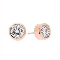 Michael Kors Ladies Brilliance Rose Gold Tone Round Zirconia Stud Earrings