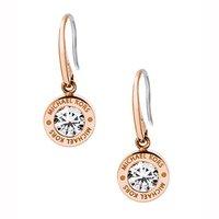 Michael Kors Ladies Briliance Rose Gold Tone And Zirconia Logo Hook Earrings