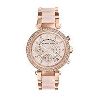Michael Kors Ladies Parker Rose Gold Plated and Pink Watch