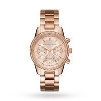 Michael Kors Ladies Ritz Rose Gold Plated Chronograph Watch