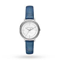 Michael Kors Cinthia Stainless-Steel and Denim Blue Leather Three-Hand Watch