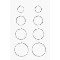 Mixed Size Simple Hoop Earring Set - silver