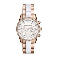 Michael Kors Ritz ladies chronograph rose gold and white acetate watch