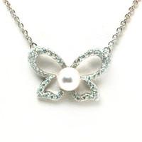 Mikimoto Necklace Butterfly Pearl Diamond And 18ct White Gold D