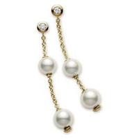 Mikimoto 18ct Yellow Gold 0.14ct Diamond and Pearls In Motion Drop Earrings PEL644DK