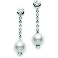 Mikimoto 18ct White Gold 0.14ct Diamond Pearl Drop Earrings