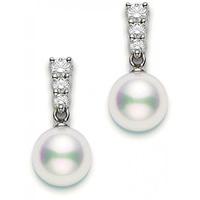 Mikimoto 18ct White Gold 0.29ct Diamond White Pearl Drop Earrings