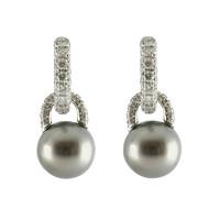 Mikimoto 18ct White Gold Black Pearl Diamond Drop Earrings