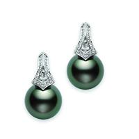 mikimoto 18ct white gold 018ct diamond black pearl earrings