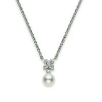 Mikimoto 18ct White Gold 0.07ct Diamond White 7mm Pearl Necklace