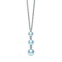 Mikimoto Necklace 3 Pearl Drop Diamond And 18ct White Gold
