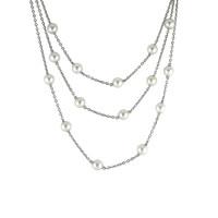 Mikimoto Necklace 3 Row Chain Pearl Necklace 18ct White Gold