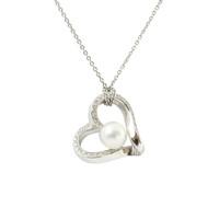 Mikimoto Necklace Heart Pearl And Diamond 18ct White Gold