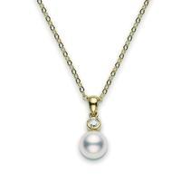 Mikimoto 18ct Yellow Gold 0.16ct Diamond Pearl Solitaire Necklace