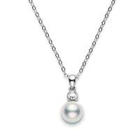 mikimoto 18ct white gold 010ct diamond pearl solitaire necklace