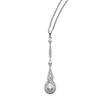 Mikimoto Necklace Pearl and Diamond Drop Pendant 18ct White Gold