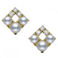 Mikimoto 18ct Yellow Gold 0.05ct Diamond White Pearl Stud Earrings