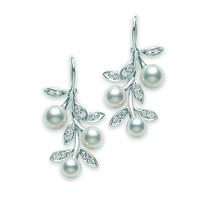 Mikimoto 18ct White Gold 0.36ct Diamond Akoya Pearl Flower Drop Earrings