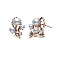 Mikimoto 18ct Rose Gold 0.03ct Diamond White Pearl Branch Earrings