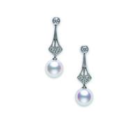 Mikimoto 18ct White Gold Diamond and Pearl Drop Earrings
