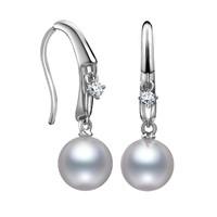 Mikimoto 18ct White Gold 0.04ct Diamond White Pearl Drop Earrings