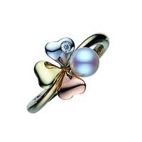 Mikimoto 18ct Yellow White and Rose Gold Akoya Cultured Pearl 0.02ct Diamond Clover Ring