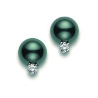 Mikimoto 18ct White Gold Diamond and Black South Sea Pearl Stud Earrings