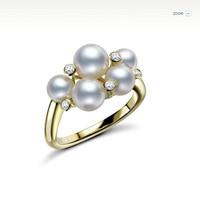 Mikimoto 18ct Yellow Gold Pearl 0.07ct Diamond Bubble Ring