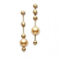 Mikimoto 18ct Yellow Gold Yellow Pearl 0.36ct Diamond Drop Earrings