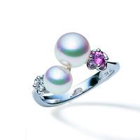 Mikimoto 18ct White Gold Akoya Pearl 0.10ct Pink Sapphire 0.04ct Diamond Blossom Ring