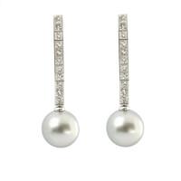 Mikimoto 18ct White Gold 0.18ct Diamond White Pearl Drop Earrings