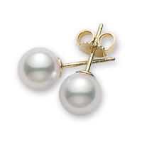 Mikimoto 18ct Yellow Gold 6-6.5mm White Grade A Pearl Stud Earrings