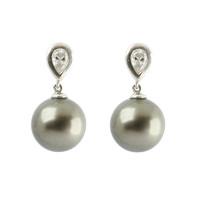 Mikimoto 18ct White Gold 1.19ct Diamond Black Pearl Drop Earrings